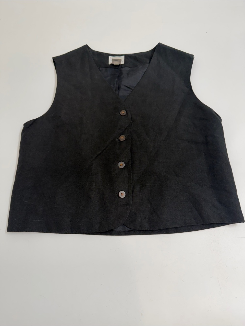 Vintage Casual Corner Black Linen Blend Button Front Vest Size 6